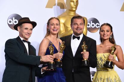 Mark Rylance, Brie Larson, Leonardo DiCaprio y Alicia Vikander.