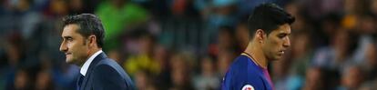 Luis Suárez se marcha sustituido frente al Málaga.