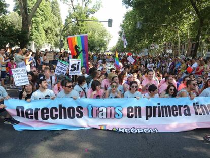 Ambiente en el desfile del Dia del Orgullo Gay en Madrid.