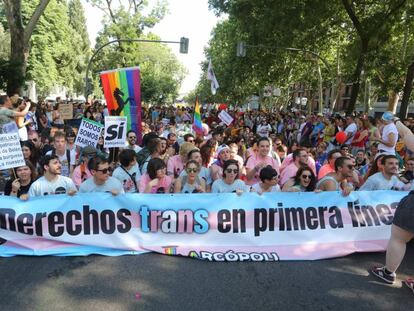 Ambiente en el desfile del Dia del Orgullo Gay en Madrid.