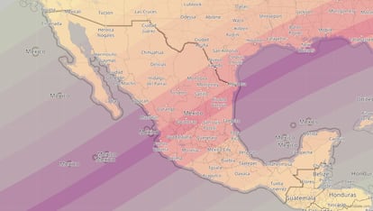 Mapa que muestra el recorrido del eclipse total de sol en el territorio mexicano.