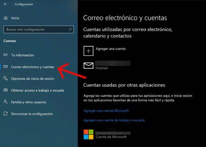 Registra un email en Windows 10.