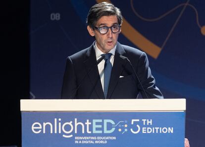 El presidente de Telefónica, José María Álvarez-Pallete, en el acto de clausura de EnlightED, este jueves.