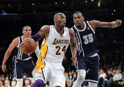 Kobe Bryant y Kevin Durant, en el Lakers-Oklahoma de la pasada madrugada