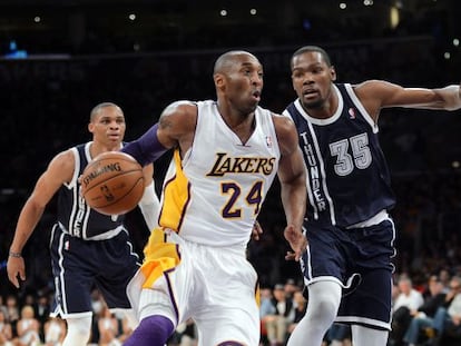 Kobe Bryant y Kevin Durant, en el Lakers-Oklahoma de la pasada madrugada