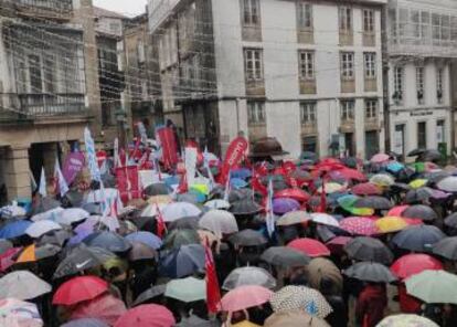 Manifestación del profesorado gallego este jueves en Santiago.