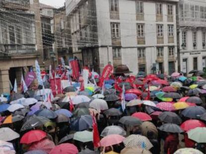 Manifestación del profesorado gallego este jueves en Santiago.