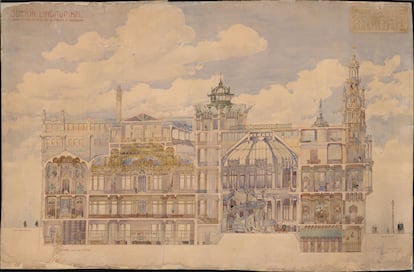 Sección del Casino de Madrid diseñada por Antonio Palacios, 1903, imagen expuesta en la 'Madrid metrópoli. El sueño de Antonio Palacios'.