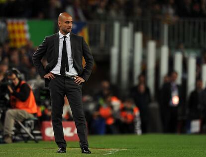 Guardiola, durante su último partido como técnico del Barça en el Camp Nou.