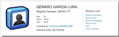 Ficha de ubicación penitenciaria de Genaro García Luna.