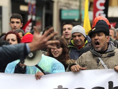 Manifestants de les Marxes de la Dignitat, avui a Madrid.