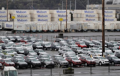 Autos elctricos chinos en el Puerto de Tacoma, en Washington, en abril de 2018.