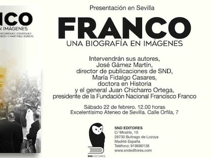Invitación a la presentación de la biografía de Franco en el Ateneo de Sevilla.