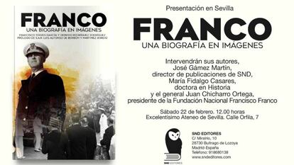 Invitación a la presentación de la biografía de Franco en el Ateneo de Sevilla.