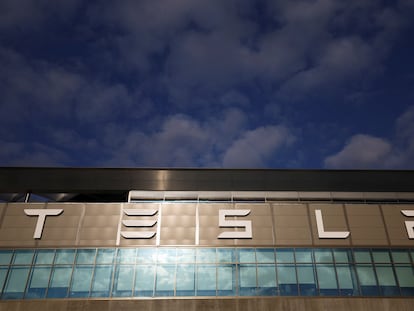 A view of the building of Tesla's production plant in Gruenheide outside Berlin, Germany, March 5, 2024, after the site lost power following a suspected arson attack on a nearby pylon.