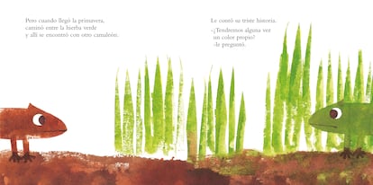 Doble página de 'Su propio color', de Leo Lionni, editado por Kalandraka.