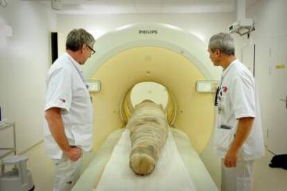 El escáner en 3D realizado a la momia de un cocodrilo egipcio.