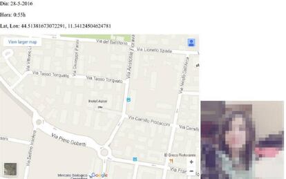 Localització d'una usuària, amb les coordenades exactes, que permetia l'aplicació de Tinder.