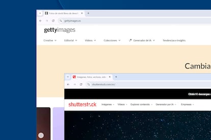 Captura de pantalla de los sitios web Getty Images y Shutterstock.