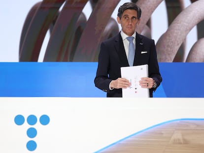 El presidente de Telefónica, José María Álvarez-Pallete, en la presentación de los resultados de 2023.