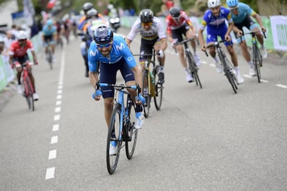 Sagan intenta responder a un ataque de Valverde, el domingo, en la Amstel Gold Race.