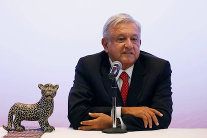 Lopez Obrador en una conferencia de prensa. 