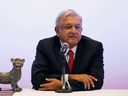 Lopez Obrador en una conferencia de prensa. 