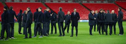 La plantilla de la Juventus sobre el césped de Wembley.