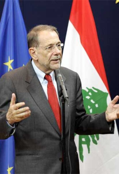 Javier Solana, en una rueda de prensa en Bruselas.