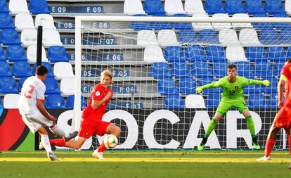 Fornals marca el gol de la victoria de España ante Bélgica.