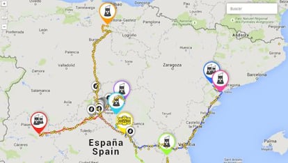 Mapa de las rutas de los residuos nucleares elaborado por Greenpeace.