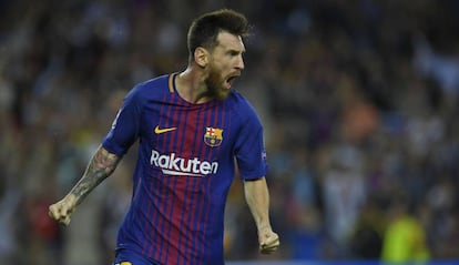 Messi celebra su gol ante la Juventus.