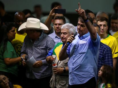 El presidente de Brasil, Jair Bolsonaro, habla durante un evento de su campaña de reelección en Sao Jose dos Campos (Brasil), el 18 de agosto.