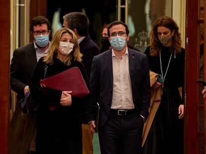 Yolanda Díaz y Alberto Garzón, a su llegada al Congreso , el pasado 15 de febrero.