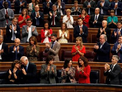 El presidente del Ejecutivo en funciones, Pedro Sánchez,  este miércoles en el hemiciclo del Congreso. 