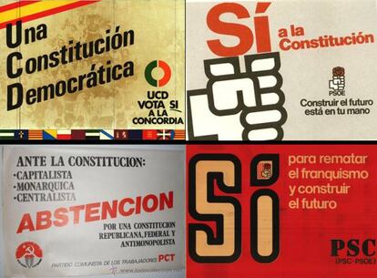 Otra novedad del momento a la que asistimos con un alto grado de perplejidad, las campañas electorales. En este caso fue por el referéndum constitucional Los partidos empapelaban las paredes de las ciudades con sus carteles, algo que hoy ya no se acostumbra. Todo valía para hacerse notar, televisión , radio, pegatinas, chapas, etc.