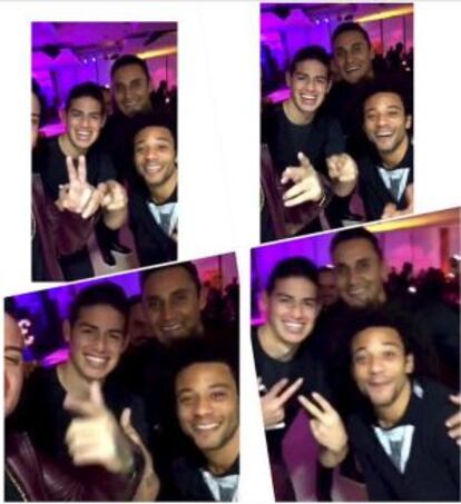 James, Keylor Navas y Marcelo, en la fiesta de CR.