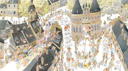 Ilustración interior de 'Los viajes Europa', Mitsumasa Anno (Kalandraka).