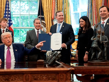 Donald Trump en la Oficina Oval de la Casa Blanca, en Washington, el 9 de mayo de 2025.
