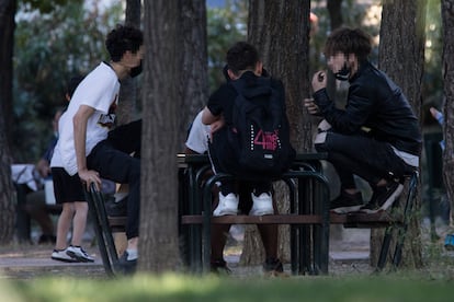 Jóvenes en un parque de Madrid.