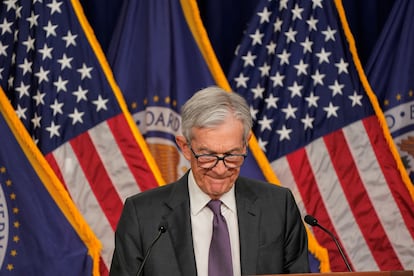 El presidente de la Reserva Federal, Jerome Powell, en su rueda de prensa de este miércoles.