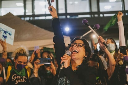 Ana Cristina González, during a feminist demonstration, in Bogotá.