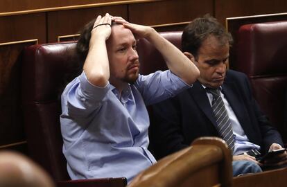 El líder de Podemos, Pablo Iglesias, durante el debate de investidura.