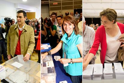 Pedro Sánchez, María Dolores de Cospedal y Ada Colau. Un toque de color puede alegrar una jornada electoral. Y además lanzar algún mensaje sobre quien lo lleva. El actual candidato a la Presidencia del Gobierno lleva el rojo socialista bajo su cazadora beis y la alcaldesa (que el 26 de mayo vuelve a presentarse para repetir en el cargo) de Barcelona en Comú también incorpora el tono del logotipo de su formación, mientras la ex secretaria general del PP apuesta por el azul que identifica a su grupo.