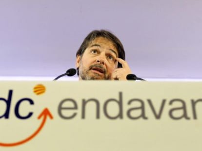 Oriol Pujol, durant la roda de premsa en la qual va anunciar que delegava els seus càrrecs de secretari general del partit i de president de CiU.