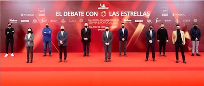 Desde la izquierda, Eneko Atxa (Azurmendi), Elena Arzak (Arzak), Ángel León (Aponiente), Joan Roca (Celler de Can Roca), Pedro Subijana (Akelarre), Martín Berasategui, Paolo Casagrande (Lasarte), Jordi Cruz (Abac), Dabiz Muñoz (DiverXo), Quique Dacosta y Jesús Sánchez (Cenador de Amós).