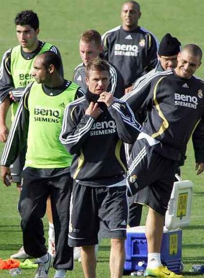 Beckham, durante un entrenamiento con el Madrid.