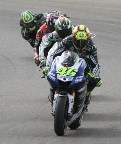 Rossi, Álvaro Bautista, Stefan Bradl y Cal Crutchlow, en un momento de la carrera.