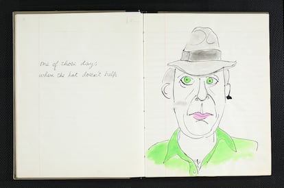 'One of Those Days', dibujo en acuarela en un cuaderno de Leonard Cohen, 1980-1985. © Leonard Cohen Family Trust
