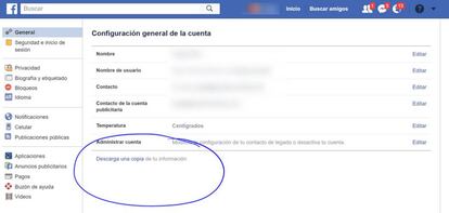 Desde aquí se pueden recuperar los datos de Facebook